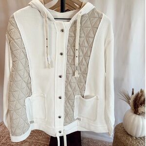 Quilted Panel Hooded Jacket - Cream & Tan